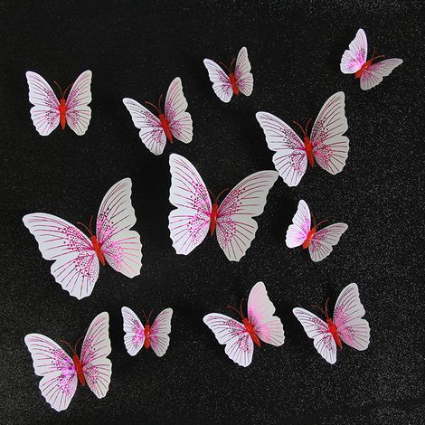 Décoration murale papillons en PVC monocouche (12 pièces) - Stickers muraux papillons 3D magnétiques pour la décoration de mariage et de fête