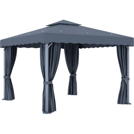 Tonnelle Barnum de Jardin, Pavillon, Pergola, Tente de jardin, avec rideau 3x3 m Anthracite Aluminium OIB2571E (1/5)