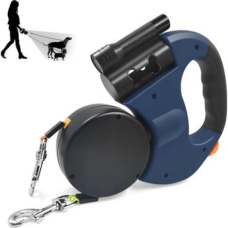 Laisse pour Chien, Laisse Chien Enrouleur, Double Laisse pour 2 Chiens, Laisse Rétractable Chien, Enrouleur, Extensible, Rétractable, 3 Metres, 360º sans Enchevetrement (Bleu) (1/5)