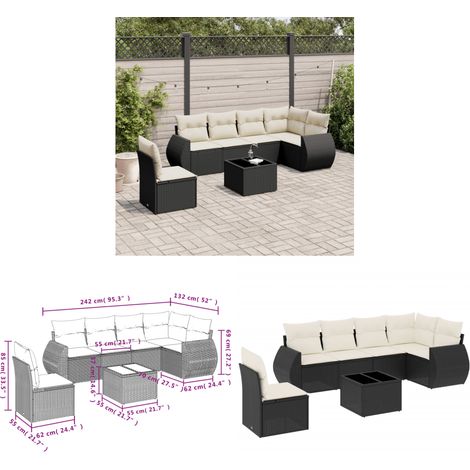 7-tlg. Garten-Sofagarnitur mit Kissen Schwarz Poly Rattan - Gartenmöbel Set - Outdoor Möbel - Lounge Set - Rattan Gartenmöbel - Garten Sofa - Home & Living (1/3)