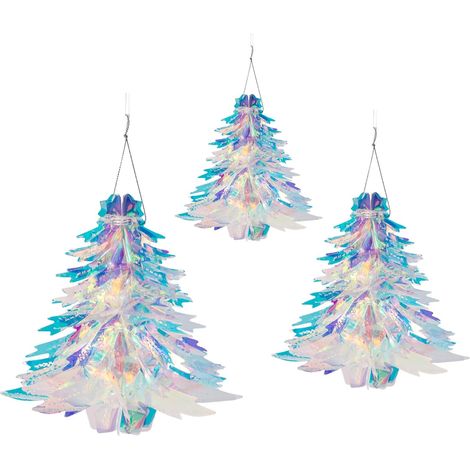 3-teiliges hängendes Weihnachtsdekorationsset – Christbaumschmuck aus durchsichtiger Folie – Faltbarer Partyschmuck mit Regenbogenpailletten – Weihnachtsdekoration (Ein großer Weihnachtsbaum, zwei kle