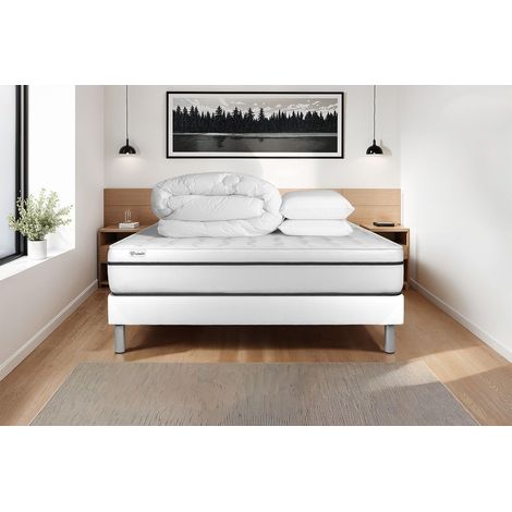 Komplettpaket Bett - Matratze 140x190 cm + Boxspringbett mit Lattenrost (im Set) + 2 Kopfkissen + Bettdecke - Vital Spa (1/5)