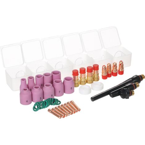 SJLERST 49 pièces d'accessoires pour poste à souder Fil fourré, kit d'accessoires pour soudage TIG, consommables pour pistolet de soudage TIG pour torche de soudage TIG WP - 9/17/18/26 (1/5)