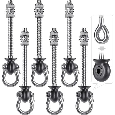 6pcs Crochet de Hamac, 19.5cm Accroche de Balançoire Fixation Fauteuil Suspendu de 180 Pivot Ensemble Plafond Poutre Chaise de Yoga Sac de Frappe Materiel de Suspension, 1500lbs