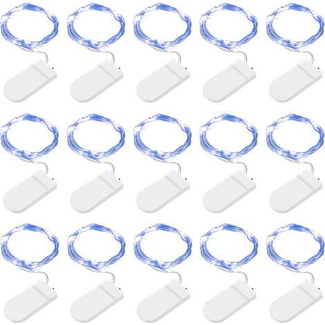 Paquet de 15 guirlandes lumineuses LED bleues, 2M 20 LED guirlandes lumineuses en fil de cuivre à piles pour noël anniversaire, mariage, Halloween (1/4)
