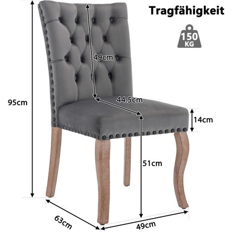 MEUBLIV Esszimmerstuhl 49x63x95 cm grau – gepolsterte Rückenlehne, 2er-Set (1/5)