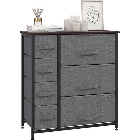 Commode de Rangement 7 Tiroirs Pliables AoSenYunZhou Meuble Tissu et Métal 63,5x30x71 cm Gris Foncé (1/5)