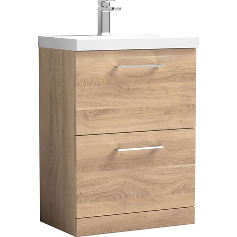 Nuie Arno Floor Standing 2-Drawer Vanity Unit with Basin-1 600mm Wide - Bleached Oak (1/5)