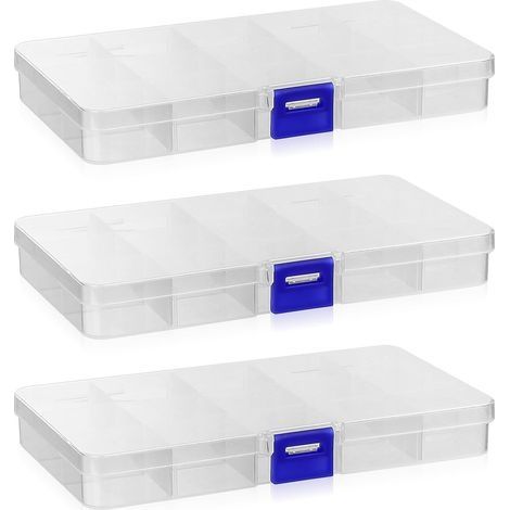 3 Pièces Petite Boite Rangement Plastique, Boîte de Rangement avec Compartiments, 15 Grilles Petite Boite Plastique Transparent avec Séparateurs Réglables, pour Petits Objets Perles Bo (1/5)