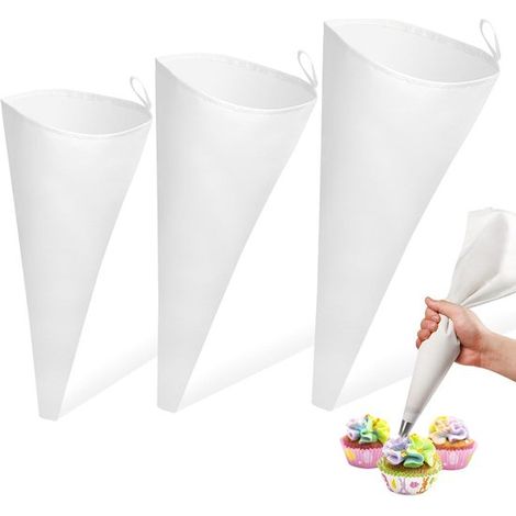 Set mit 3 wiederverwendbaren Spritzbeuteln aus Baumwolle (30/35/40 cm) zum Dekorieren von Keksen, Cupcakes und Torten. (1/5)