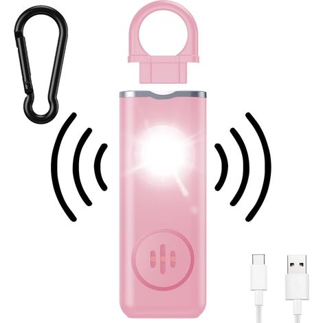 Persönlicher Alarm, 130 dB lauter Taschenalarm mit LED-Licht, Anti-Angriffs-Warn-Schlüsselanhänger-Sicherheitsalarm, Selbstverteidigung, Pink (1/5)