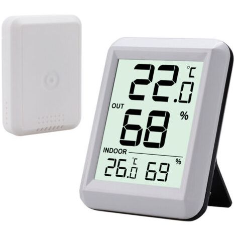 Thermomètre Intérieur et Extérieur, Thermomètre Connecté avec Capteur Extérieure sans Fil, Thermomètre Hygrometre Numérique avec Grand Ecran LCD, Commutateur ℃/℉, pour Bureau, Maison, Chambre (1/4)