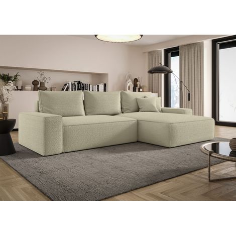 Ecksofa Schlafsofa Sofa WALKEN Stoff Quelle Latte Ottomane Rechts (1/4)