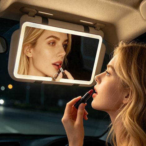 Miroir de courtoisie pour pare-soleil de voiture (avec lumière LED et gradation tactile), miroir de courtoisie rechargeable, 3 modes d'éclairage. (1/5)