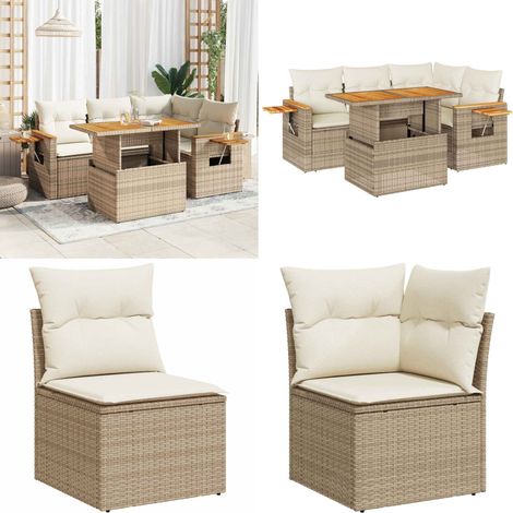 vidaXL Salon de jardin avec coussins 5 pcs beige résine tressée acacia (1/5)