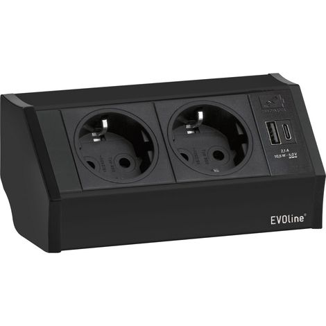 Evoline V-Dock Steckdosenelement 2xSchuko, USB-A + C Charger schwarz - Tischsteckdose, 2 Schukosteckdosen, 1 USB-A- + 1 USB-C-Charger, schwarz, max. 3500W, 1 Stück