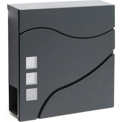 Cassetta postale di design con portagiornali, verniciatura a polvere, montaggio a parete, grigio 160000101