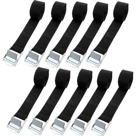 10x Spanngurte 65cm mit Klemmschloss, schwarz, für Fahrradträger & Gepäck