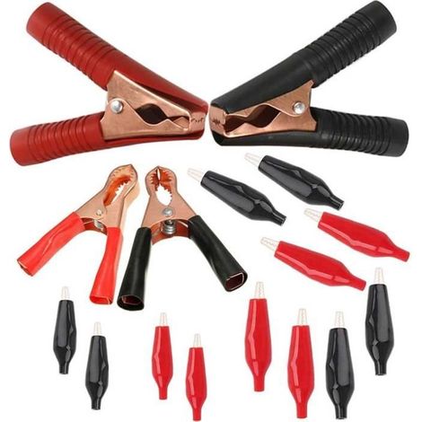 16 Pinces Crocodiles isolées, Voiture Batterie Pince, Heavy Duty Clip de Batterie pour kit de Test électrique, 5 Tailles différentes (1/3)