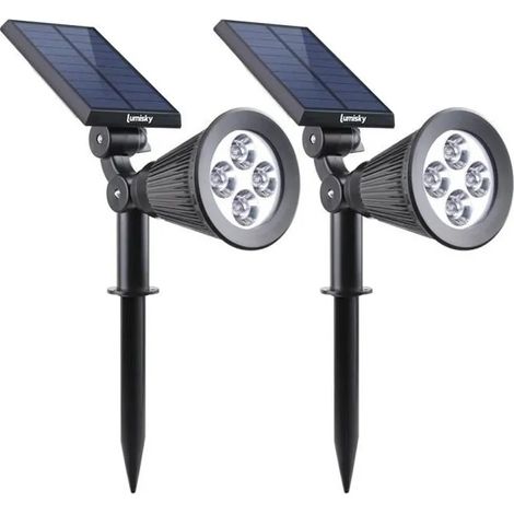 2pcs Spot solaire extérieur étanche - LUMISKY - 4 LEDs blanches - 200 Lm - Tête pivotante à 90°C (1/4)