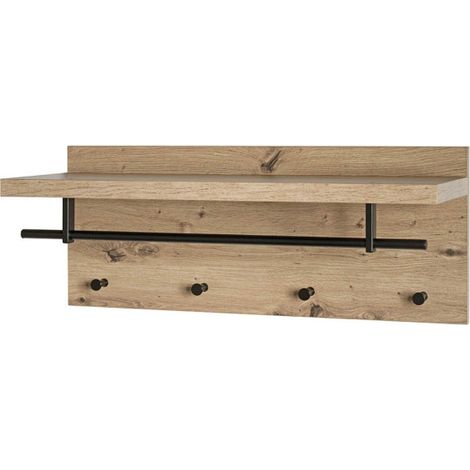 Patère Murale & Étagère "Miranda" 75cm Chêne & Noir (1/5)