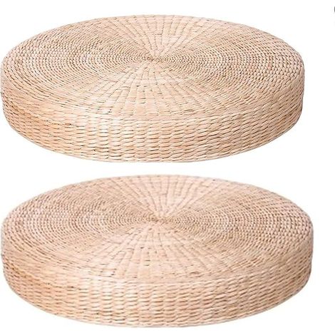 Set di 2 cuscini da pavimento extra large, cuscini da pavimento rotondi imbottiti in paglia per sedute da esterno, diametro: 60 cm (23,6 pollici).
