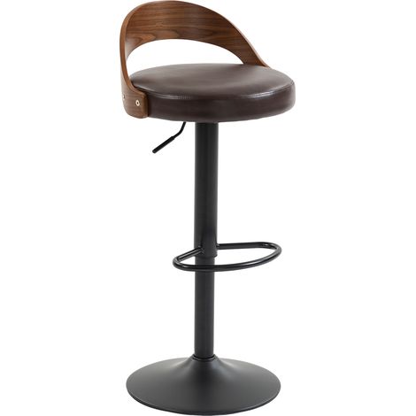 CAIziLot de 2 tabourets de bar pivotants à 360° avec dossier en noyer noir et coussin d’assise en PU, réglables en hauteur, pour cuisines, restaurants, bars et espaces similaires (similicuir PU marron (1/5)
