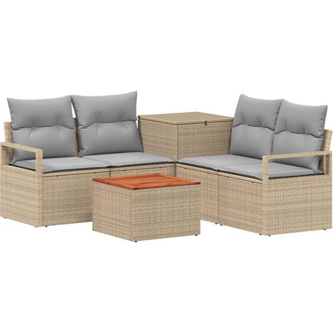 Sofa Set 6 stk. Beige und Hellgrau Polyrattan und Stahl vidaXL (1/5)