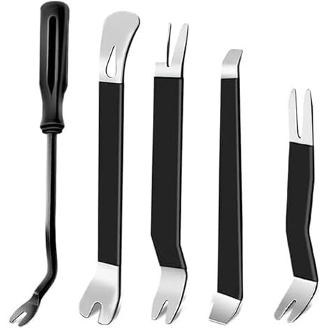Kit de Démontage Anti-Rayure avec Gaine Noire, 5 Outils en Métal Robustes pour Garniture Auto, Clé d'Extraction Autoradio et Panneaux, Set Réparation Intérieure Véhicule Automobile -