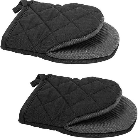 1 paire de gants de cuisine courts en coton + silicone, résistants à la chaleur jusqu'à 260 °C, surfaces antidérapantes (1/5)