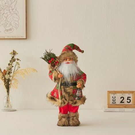 Ochine Statuetta Babbo Natale 45 cm – Artigianale in Tessuto e Plastica, Design Tradizionale Elegante con Lanterna – Ideale per Decorazioni Natalizie Interne (1/4)
