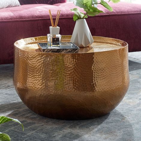 Table basse ronde 60x60x35 cm en aluminium doré (1/5)