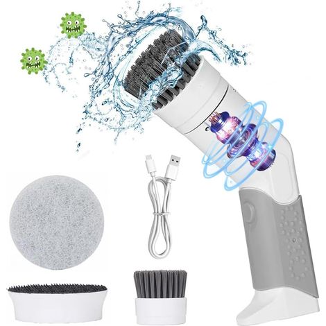 Brosse Electrique Nettoyage avec 2 Remplaçables Têtes Brosse, Spin Scrubber Rotatif Electrique Portable, Brosse IPX7 Etanche, Rechargeable par USB, pour Nettoyer Sol, Salle Bain, Cuisine