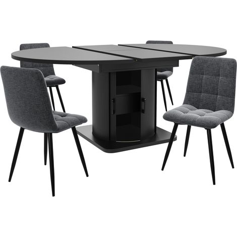Juego de comedor moderno de 5 piezas con mesa extensible y sillas de lino gris MODENUIT (1/5)