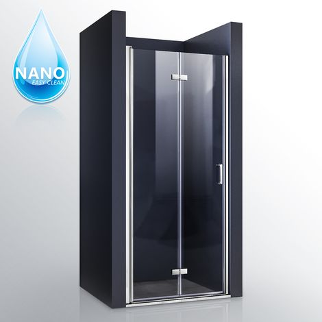 SONNI Porta Doccia Bagno 80x195cm Porta a Soffietto 180° Porta girevole Divisorio doccia Nano Glass Temperato Trasparente Anticalcare (1/5)
