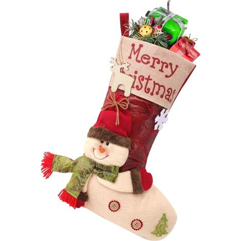 Chaussette de Noël - Motif bonhomme de neige mignon, idéale pour décorer sapins, lits, escaliers et cheminées - 1 pièce, 45 x 24 cm (1/5)