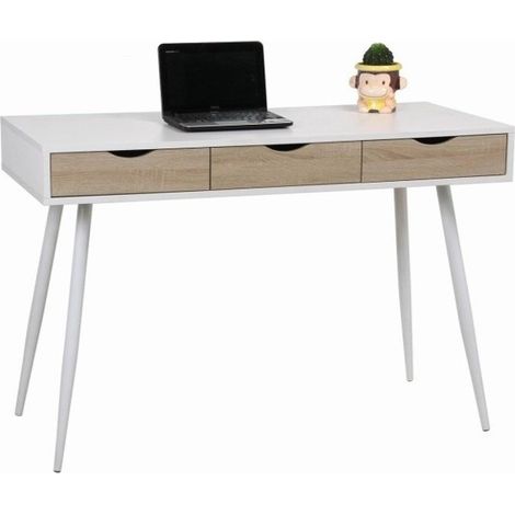 Bureau FLORIDA 3 tiroirs – Coloris blanc effet bois – Style scandinave (1/5)