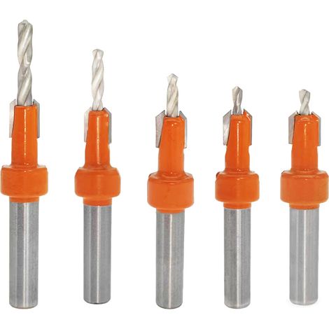CCYKXA 5-teiliges Senkbohrer-Set, Holz-Senkbohrer, mit Holzfasenbohrer-Set, verstellbarer Sechskantschlüssel (2,8/3/3,2/3,5/4 mm), Holz-Senkbohrer, HSS-Kegelbohrer für Holzbearbeitung