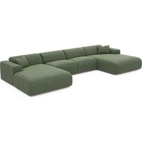 Canapé panoramique 7 places en tissu tramé vert olive MYRA (1/5)