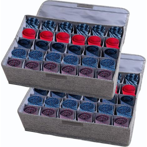 organiseurs de rangement pliables pour sous-vêtements et chaussettes avec couvercles – Séparateur de tiroir de placard à 30 compartiments – Boîte de rangement en lin et coton pour (1/5)
