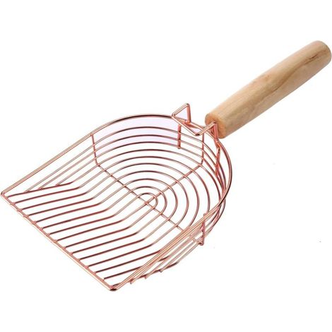 Pelle à litière en métal pour chat avec pelle profonde, pelle à litière antiadhésive avec manche en bois pour bac à litière (1/5)