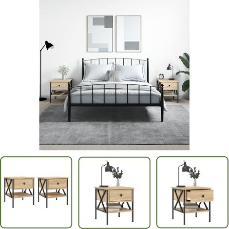 The Living Store Tables de chevet 2 pcs chêne sonoma 40x42x45 cm bois ingénierie - Table De Chevet Industrielle - Meuble De Chambre - Table De Nuit - Table D'appoint - Design Industriel (1/5)