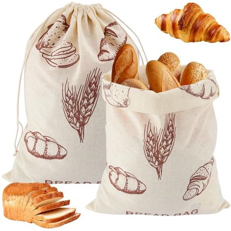 Allecto - Leinen-Brotbeutel 30x40cm mit Kordelzug, wiederverwendbare Aufbewahrungsbeutel für Brot, Obst und Gemüse - Naturleinen-Baumwolle (1/5)