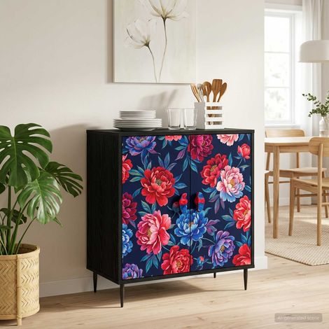 vidaXL Cajonera HEESCH Estampado en bloque de colores Roble Negro (1/5)