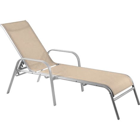 MA MAISON LETTINO PARADISE ECRU RECLINABILE IN 4 POSIZIONI TESSUTO TEXTILENE 2X1 STRUTTURA IN ACCIAIO CON BRACCIOLI 193X65X102 CM (1/3)