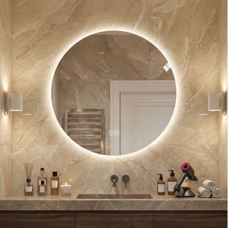 Espejo de baño redondo LED 80 cm con antivaho y regulador táctil (1/5)