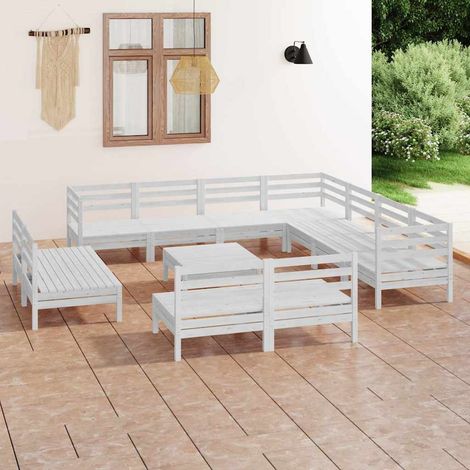 Salon de jardin 12 pcs Ensemble Table et Chaise de Jardin - Bois de pin massif Blanc BV142052 - BonneVie (1/5)