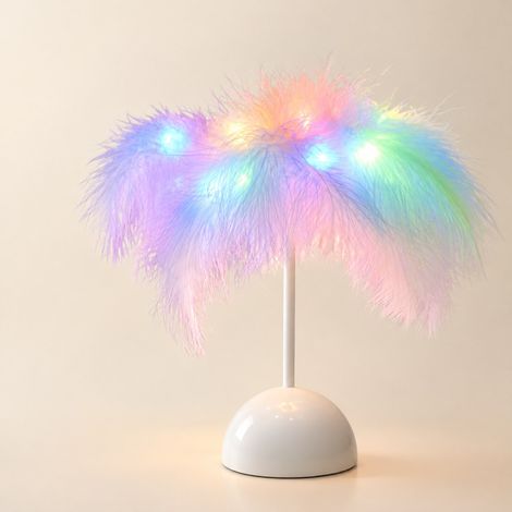 Lampe de chevet LED plumes - Veilleuse créative rose - Décoration chambre (1/5)