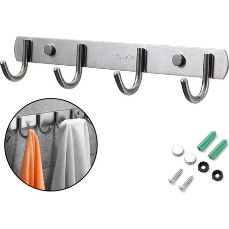 Porte Manteau Mural, Patères Porte Manteaux Design En Acier Inoxydable, Patères Salle De Bains Solide pour Chambre Bureau Argent (4 Hook) (1/5)
