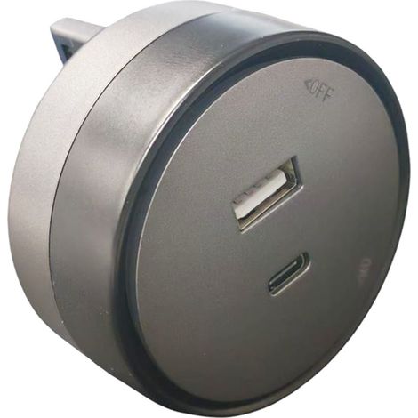ETTROIT USB-A + USB-C 12W Plug&ampPlay-Buchse für Gray-Schienensystem ETG3002 (1/5)